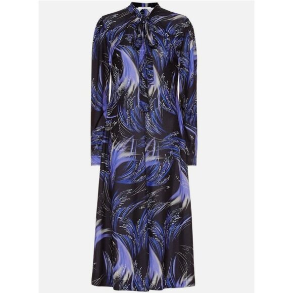 Givenchy NWOT Wave Fireworks Print Neck Tie Midi Dress Black Blue US 12 IT 44 - Picture 1 of 12